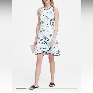 Banana Republic White and Blue Ruffle Mini Dress
